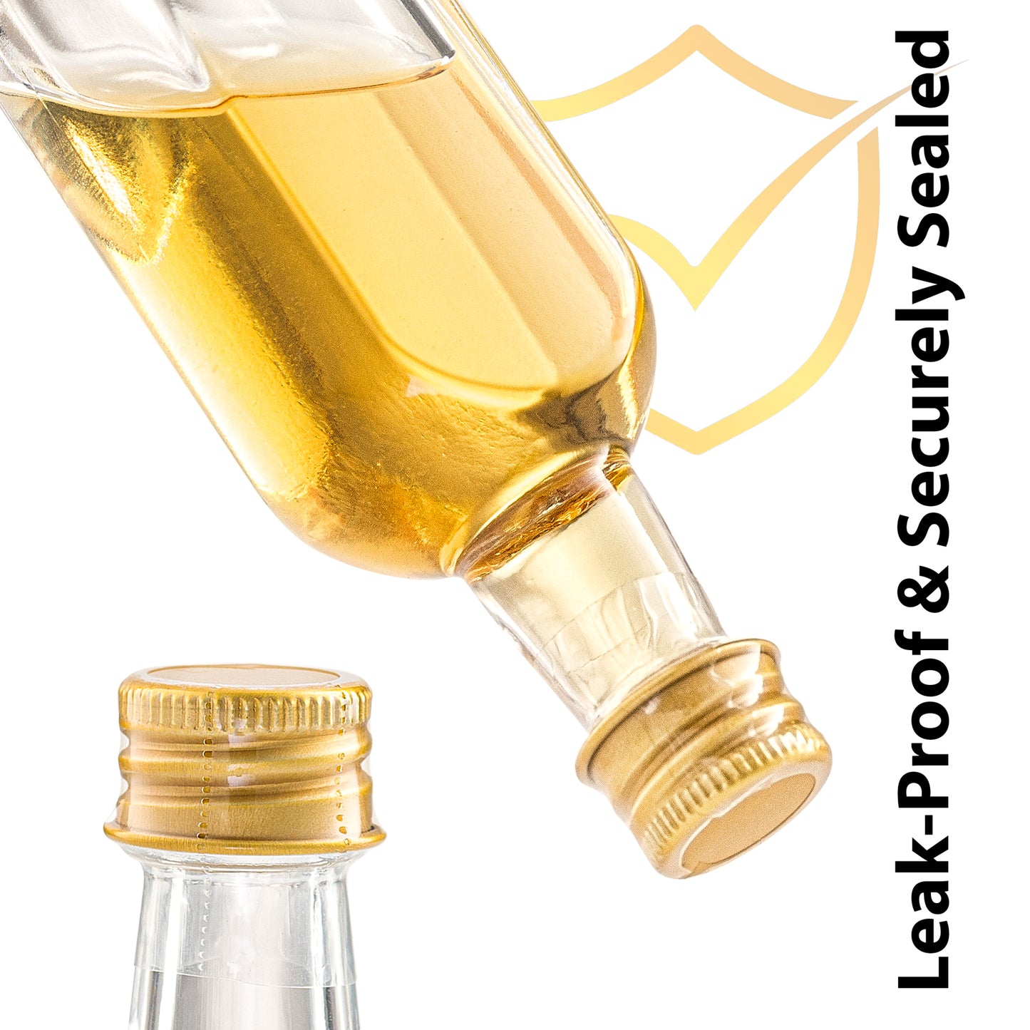 Mini Glass Bottles with Gold Caps and Heat Shrinks - 50 ml