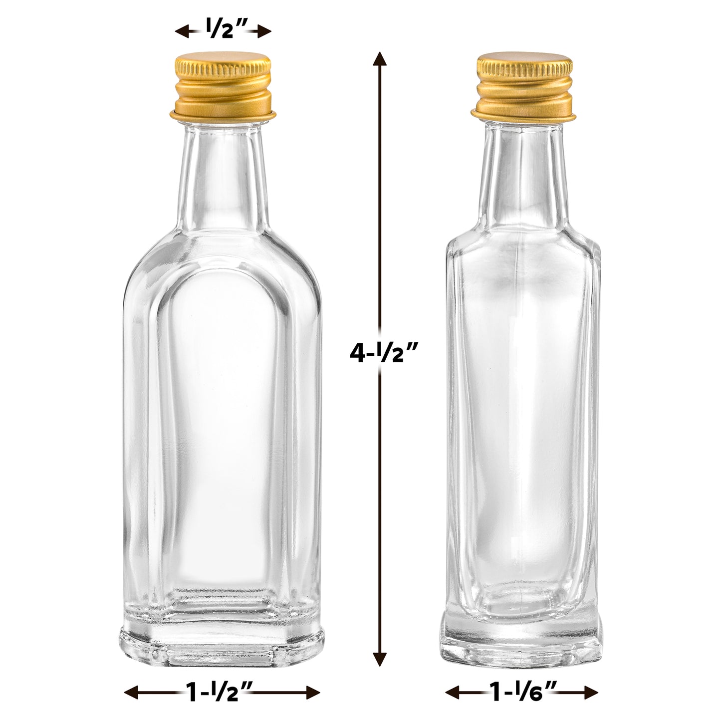 Mini Glass Bottles with Gold Caps and Heat Shrinks - 50 ml