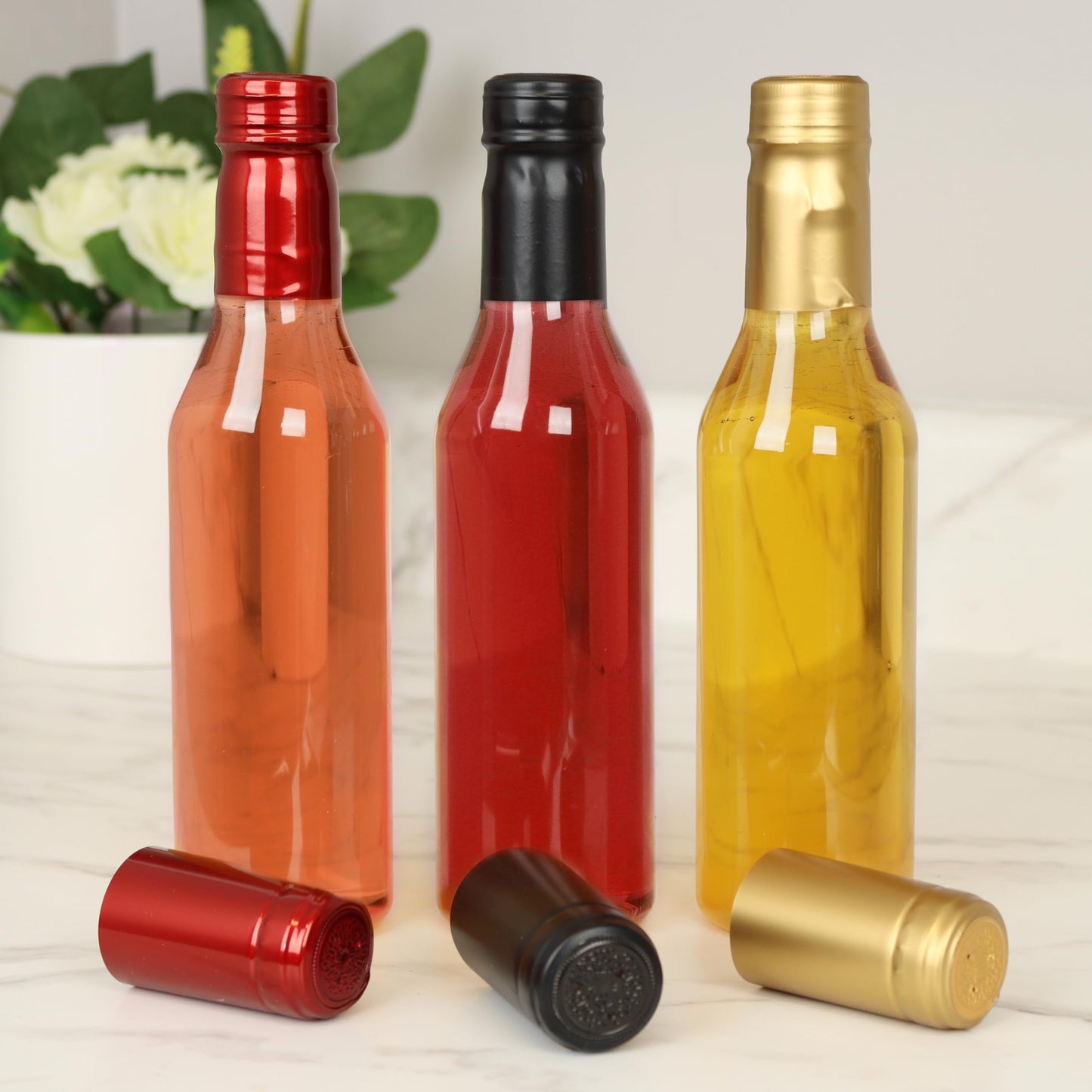 Clear Plastic Wine Bottles with Caps, 12 oz, Heat Shrink Caps, Pack of 144 Bottles