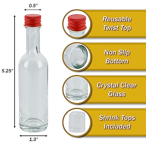 Pellah Mini Bottle Glass With Caps Small 50 ml 1.7 Oz 24 Pack
