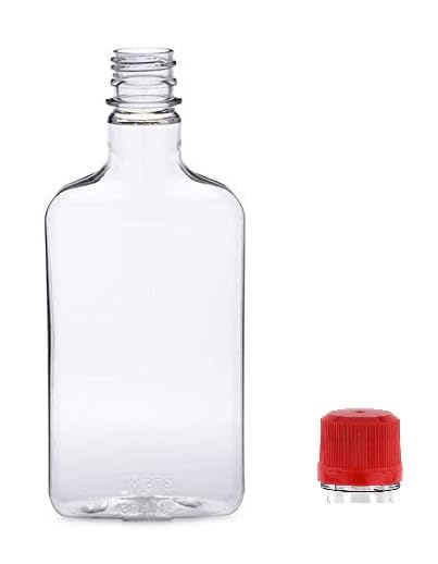 PELLAH GOODS 375 ml (12.7 Oz.) Plastic Flask PET Clear Bottles With Tamper Evident Sealable Lids (Bulk Pack of 154) (RED Caps) for Liquor, Alcohol, Sauce, Vodka, Beverage