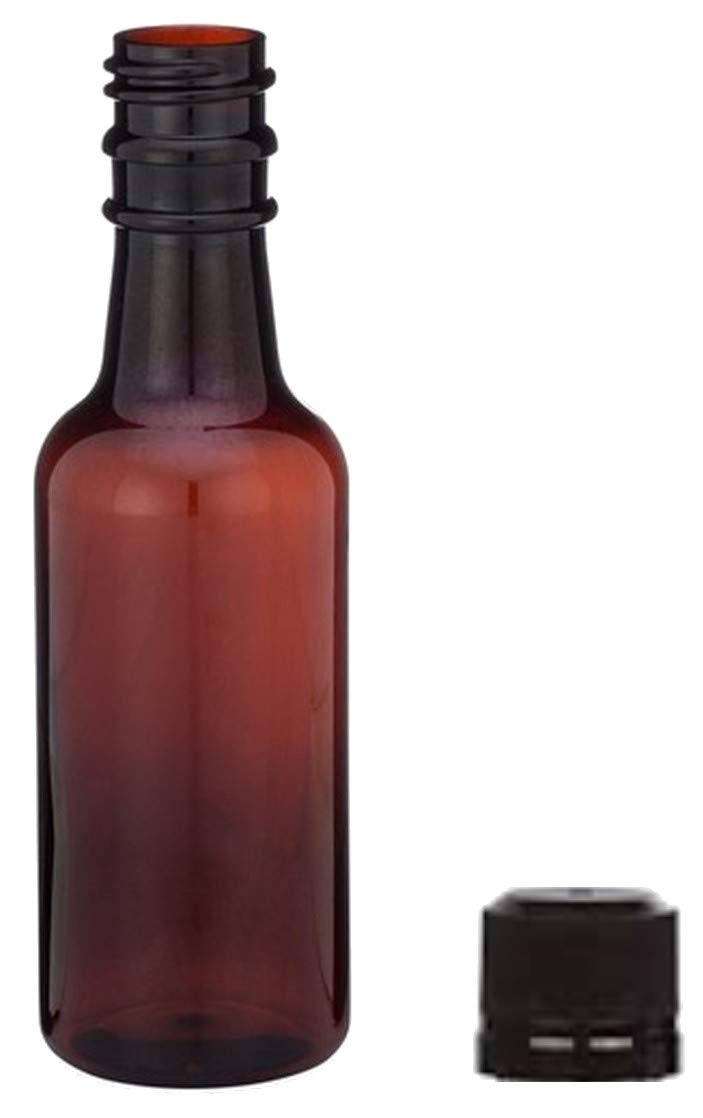 PELLAH GOODS Mini Amber Bottles With Black Lids, 56 Small Dark Brown Bottles and Tamper Evident Caps, 50ml 1.7 Oz