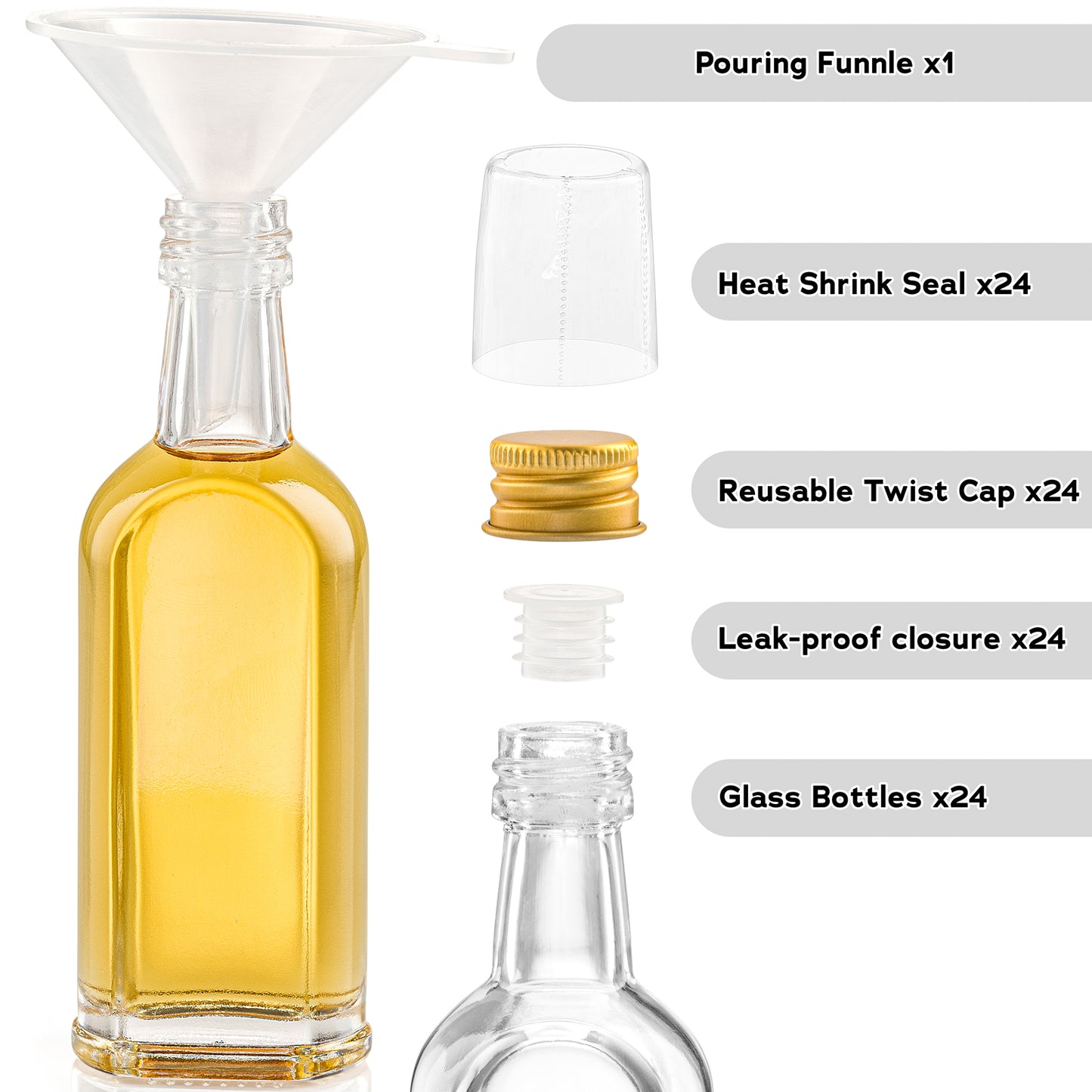 Mini Glass Bottles with Gold Caps and Heat Shrinks - 50 ml
