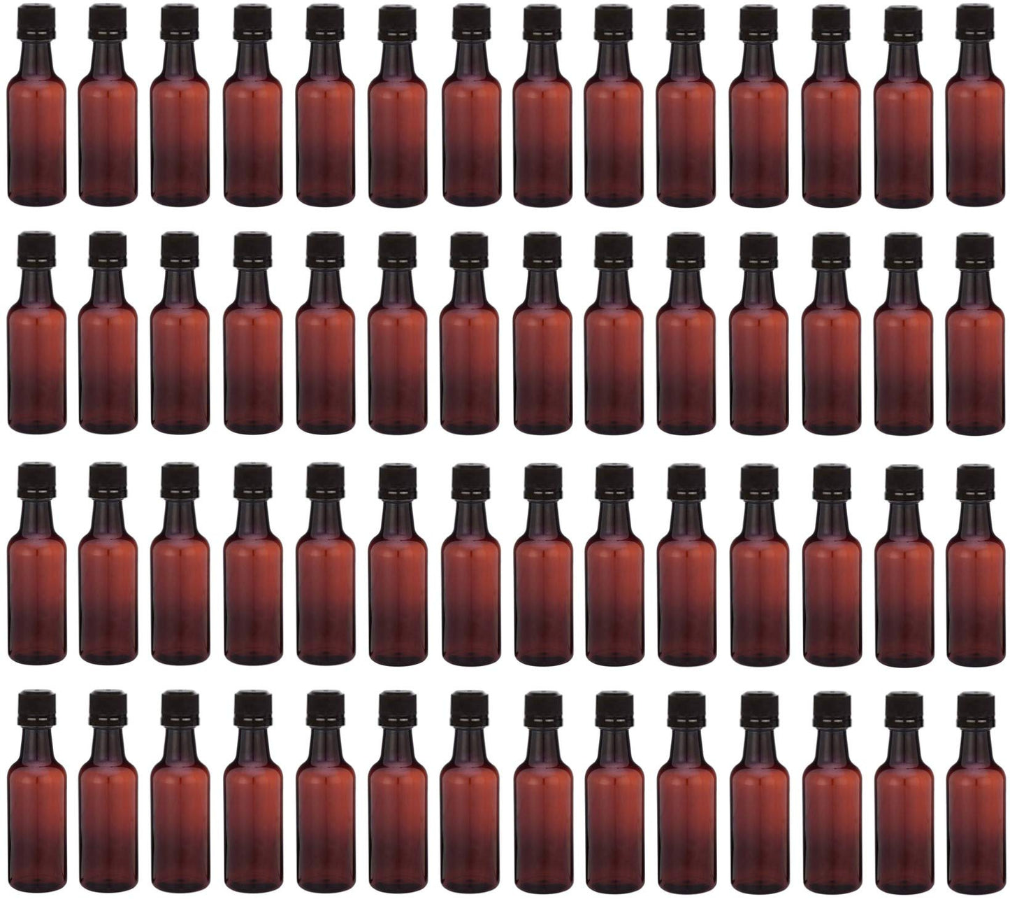 PELLAH GOODS Mini Amber Bottles With Black Lids, 56 Small Dark Brown Bottles and Tamper Evident Caps, 50ml 1.7 Oz