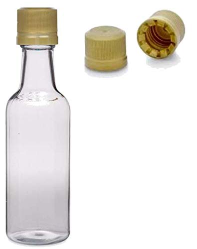 PELLAH GOODS 50 ml (1.7 oz) Clear Mini Liquor Bottle with Tamper Evident Cap, Pack of 14 Small Plastic Bottles and Lids