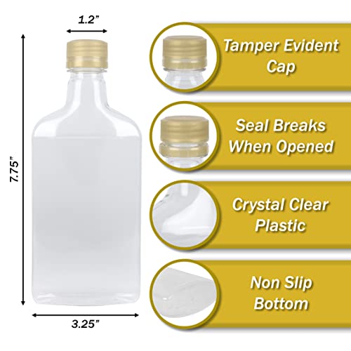 Pellah 375 ml (12.7 Oz.) Plastic Flask bottles with Temper Evident Caps(24 Pack)