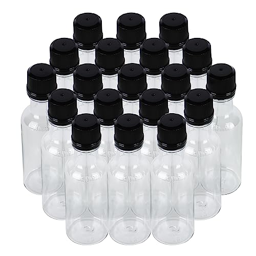 PELLAH GOODS 50 ml (1.7 oz) Clear Mini Liquor Bottle with Tamper Evident Cap, Pack of 14 Small Plastic Bottles and Lids