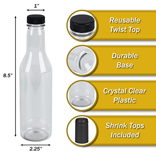 Pellah Bottles with Caps and Heat Shrinks, 12 oz 375 ml. Set of 12